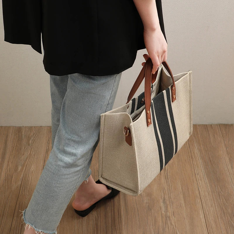 Stripe Canvas Bucket Handbags